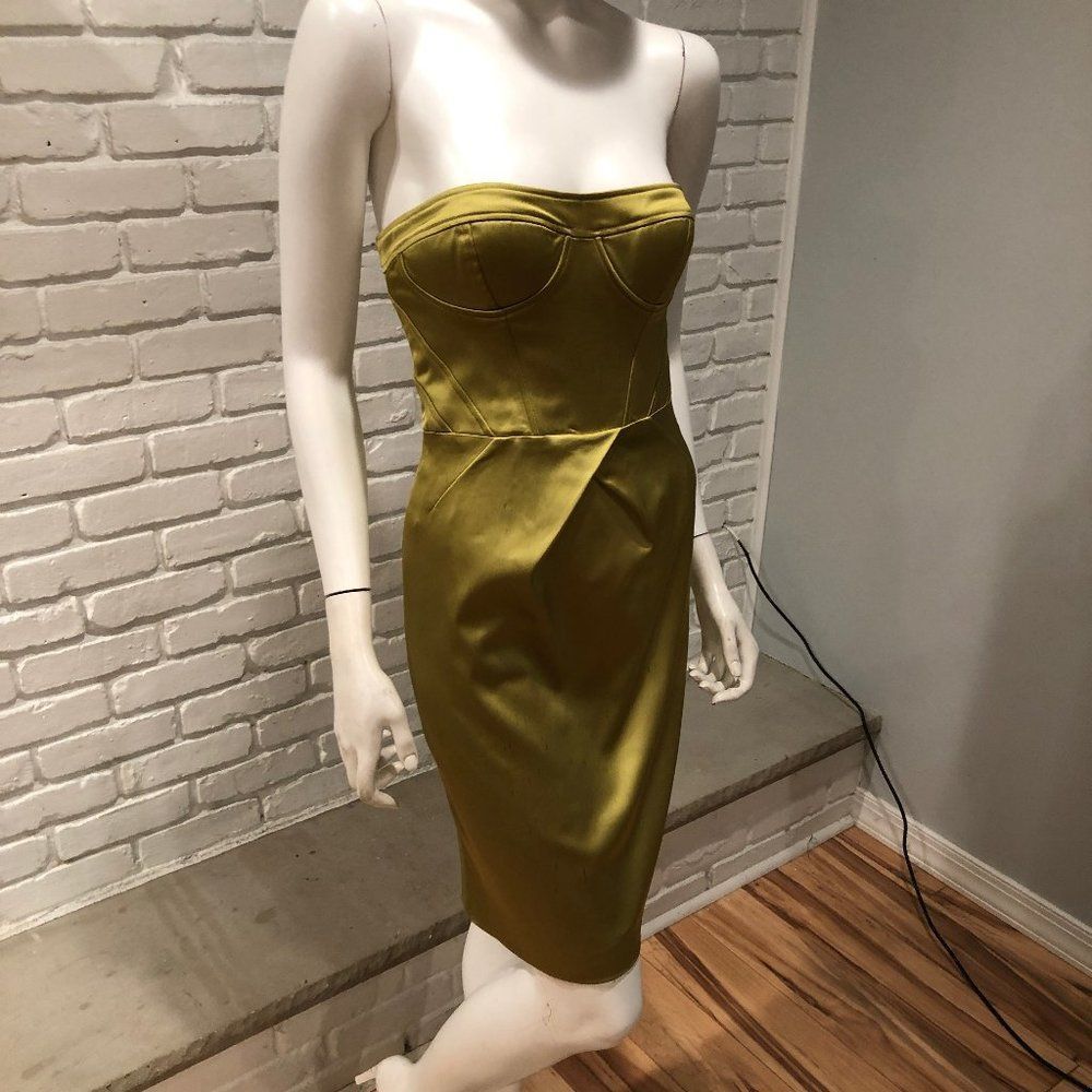 CHARTRUESE BUSTIER CORSET DRESS STRUCTURED BONED BUSTIER HIGH WAIST BELOW KNEE - Picture 1 of 15